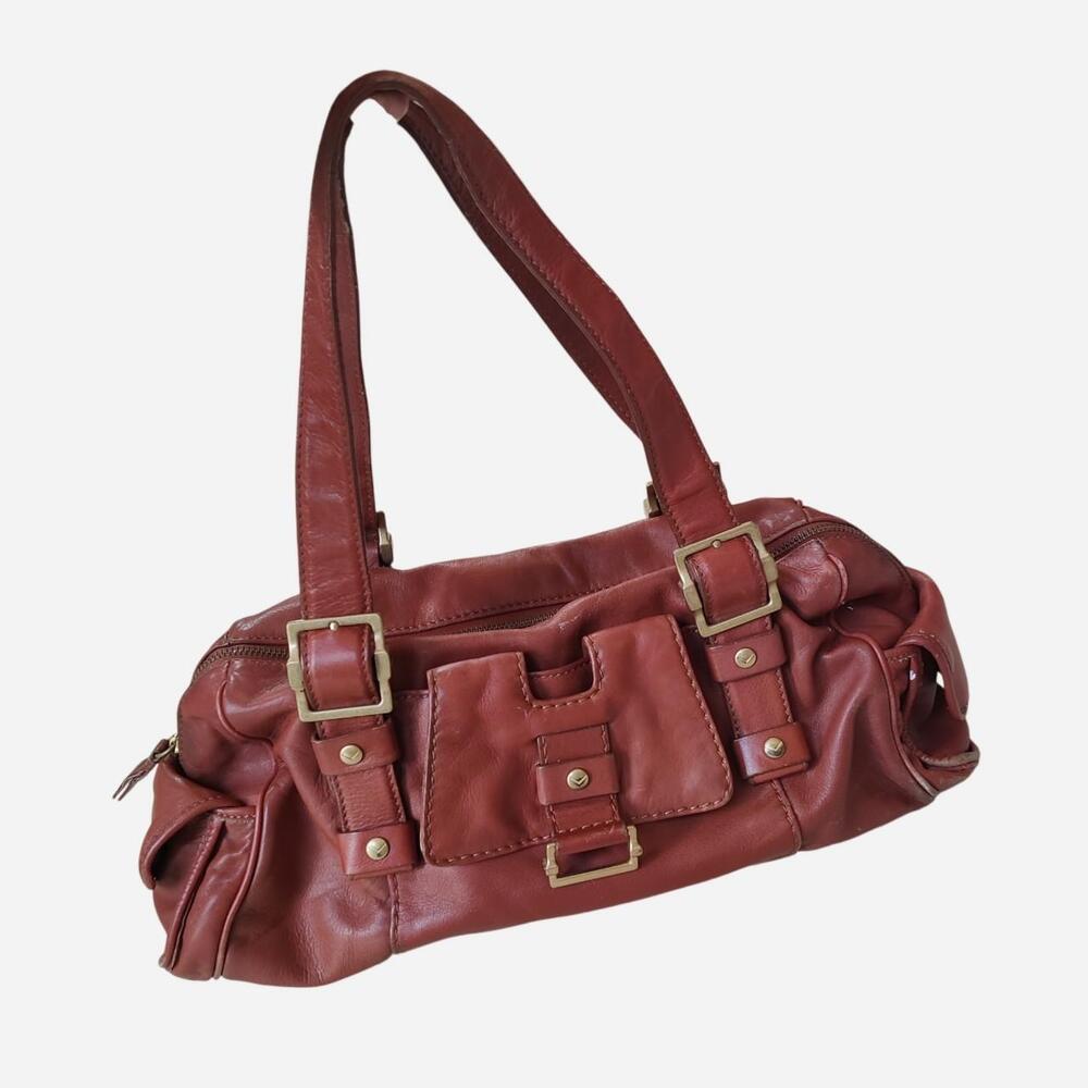 Y2K Via Spiga Brown leather handbag with gold hardware and adjustable straps
